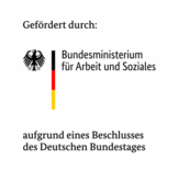 Das Bild zeigt folgenden Schriftzug: "Gefördert durch: Bundesministerium für Arbeit und Soziales" aufgrund eines Beschlusses des Deutschen Bundestages.