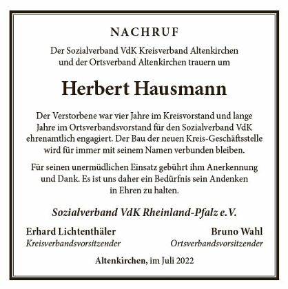 Nachruf Herbert Hausmann