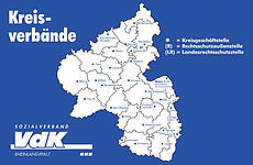Foto: Rheinland-Pfalz-Karte mit eingezeichneten Kreisgeschäftsstellen