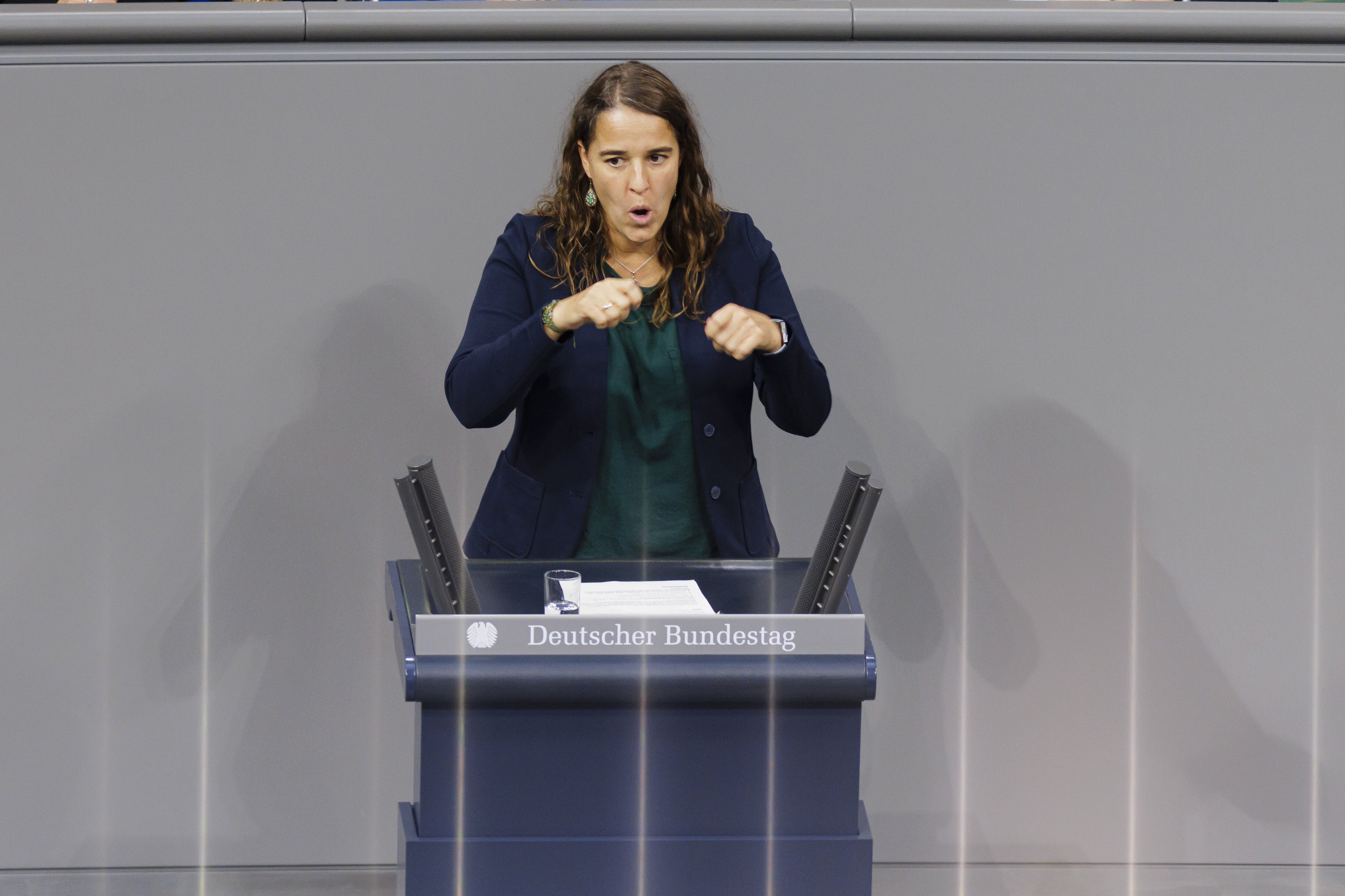 Heike Heubach bei einer Rede im Bundestag Heike Heubach im Deutschen Bundestag, sie steht am Rednerpult