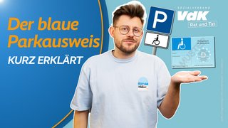 Thumbnail für das Video mit einem Bild von Kai Steinecke, einer Abbildung eines blauen Parkausweises und dem Text "Der blaue Parkausweis - kurz erklärt"
