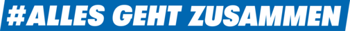 Logo Alles geht zusammen Rechteckige Grafik mit weißer Schrift auf blauem Hintergrund, auf der steht #Alles geht zusammen.