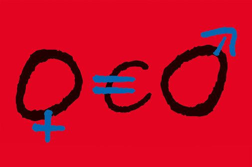 Illustration bestehend aus dem Frauen-Logo, einem Euro-Zeichen und dem M&auml;nner-Logo