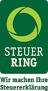 Logo: Steuerring - dunkelgrüner Untergrund mit hellgrünem Kreis und in weißer Schrift Steuerring
