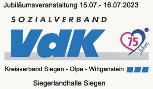 VdK Logo mit Herz und Hinweis auf Veranstaltung Siegerlandhalle vom 15.-16.07.2023