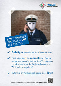 Poster zur Kampagne "Vorsicht: Falsche Polizeibeamte am Telefon!"