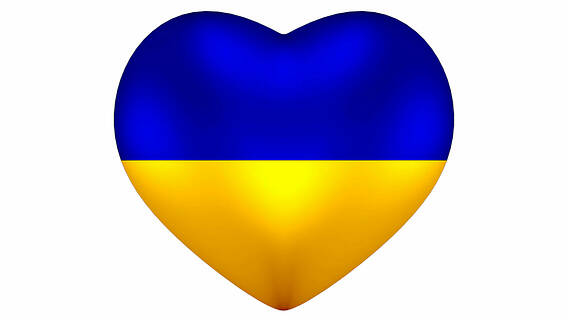 Grafik: Ein Herz in den Farben der Flagge der Ukraine (blau und gold)