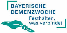 Die Grafik zeigt das Logo der Bayerischen Demenzwoche. Darauf steht: Bayerische Demenzwoche. Festhalten, was verbindet.
