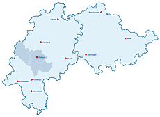 Umrisskarte Hessen-Thüringen mit hervorgehobenem Bezirksverband Giessen