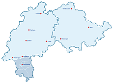 Umrisskarte Hessen-Thüringen mit hervorgehobenem Bezirksverband Darmstadt