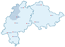 Umrisskarte Hessen-Thüringen mit hervorgehobenem Bezirksverband Marburg