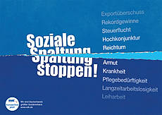 Plakatmotiv der VdK-Aktion "Soziale Spaltung stoppen!". Ein Riss geht durch die Schrift "Soziale Spaltung stoppen".