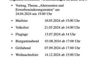 geplante Veranstaltungen im Jahr 2024