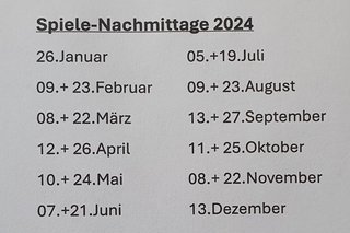 Termine der Spiele-Nachmittage in 2024